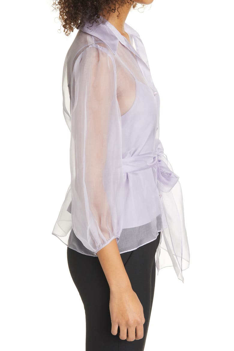 Marion Tie Waist Organza Silk Blouse, Alternate, color, LILAC SMOKE