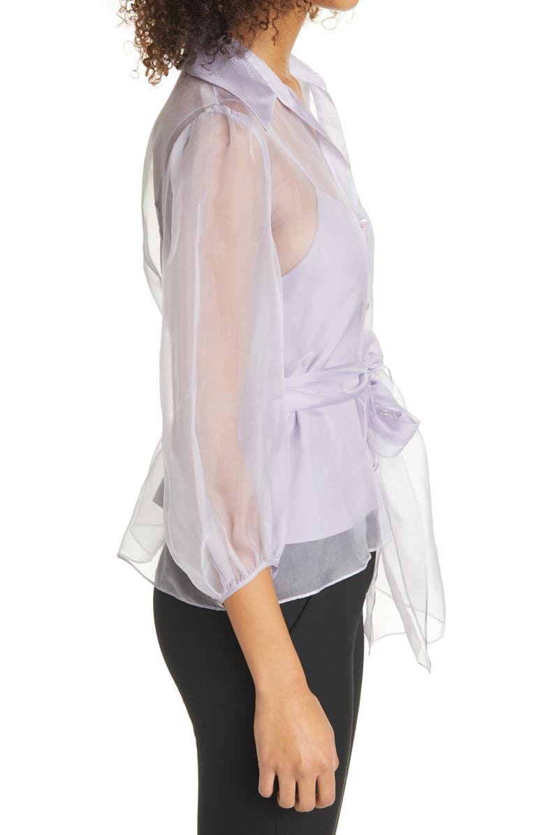 Cinq à Sept Marion Tie Waist Organza Silk Blouse, Alternate, color,