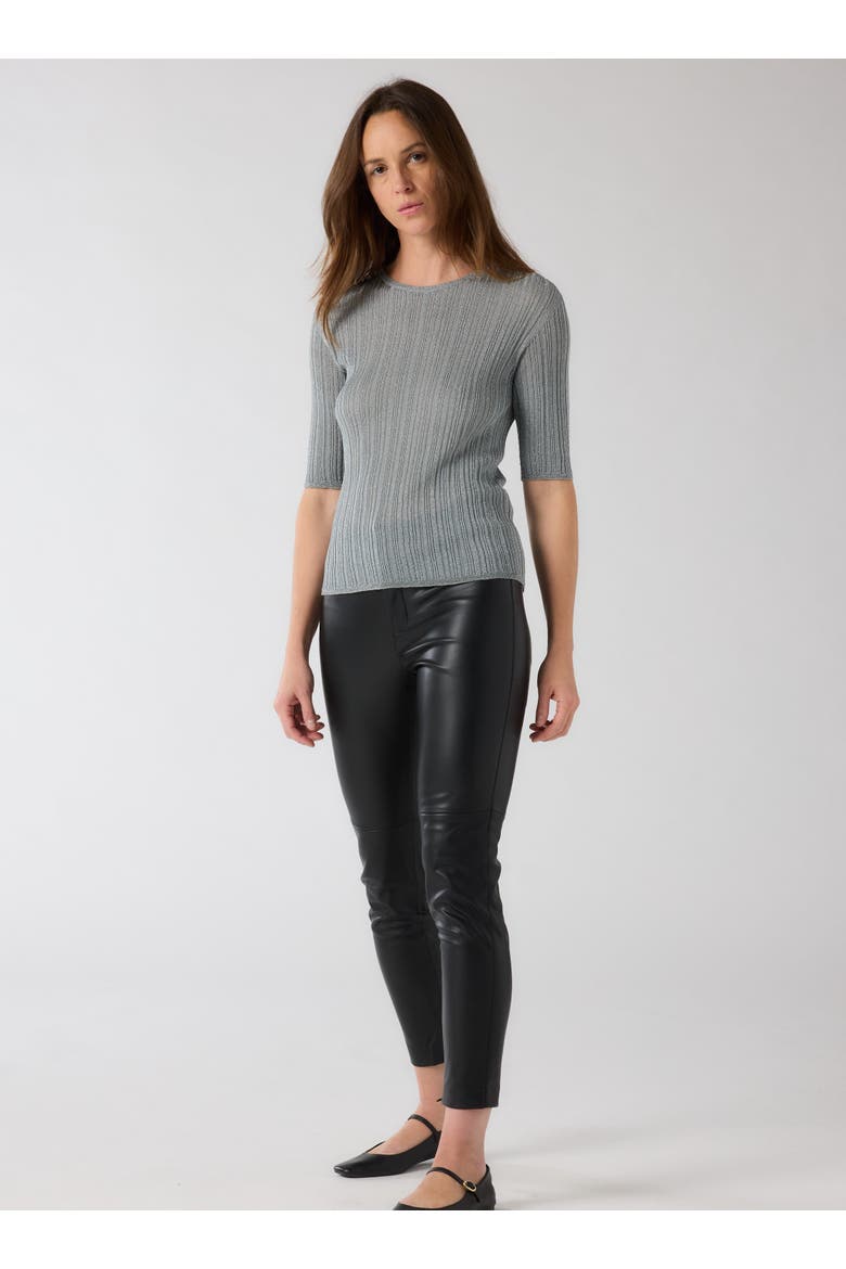 Metallic Rib Elbow Sleeve Crewneck, Alternate, color, METAL SILVER