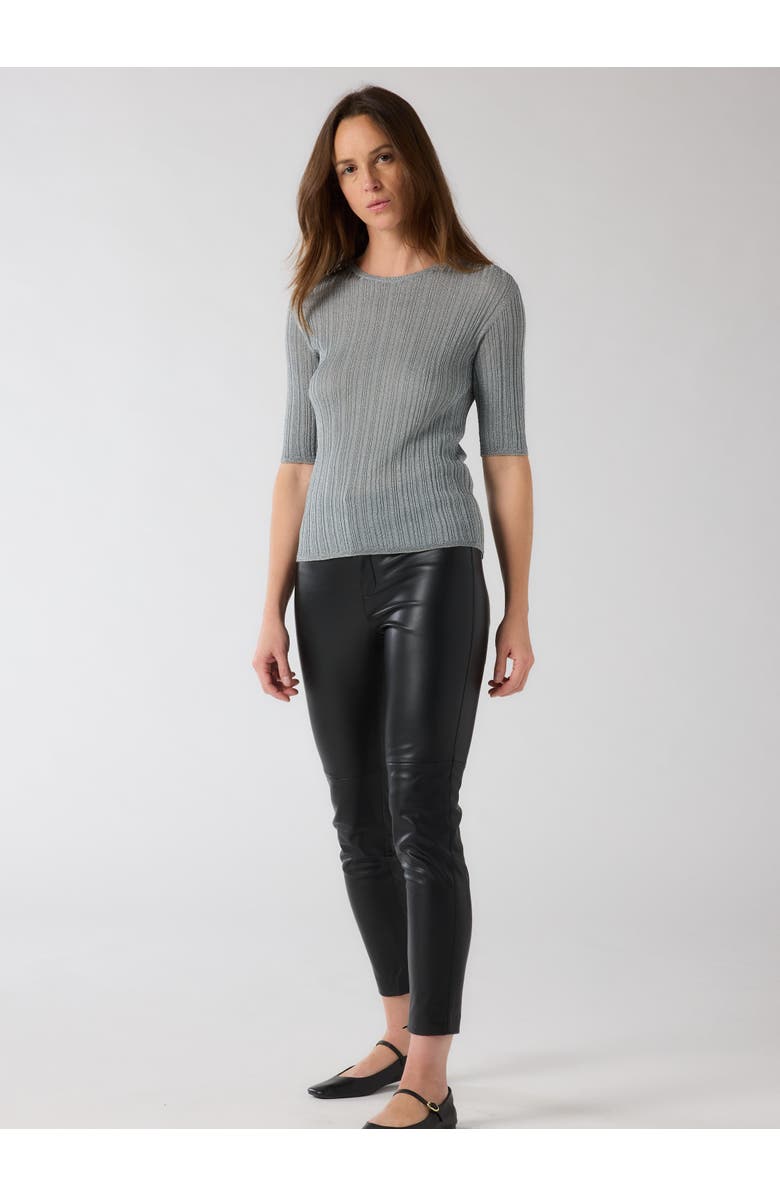 Majestic Filatures Metallic Rib Elbow Sleeve Crewneck, Alternate, color, Metal Silver