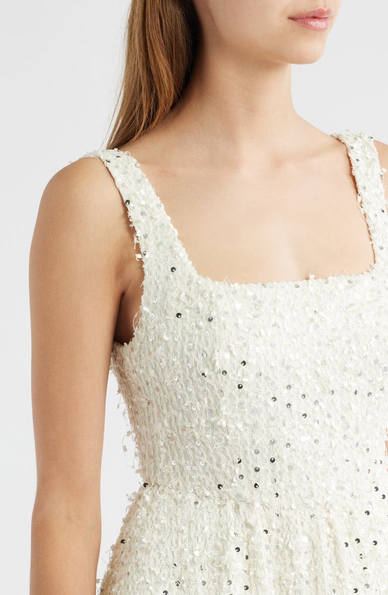 Sonya Moda Valentino Sequin Tweed Midi Dress, Alternate, color, Pearl