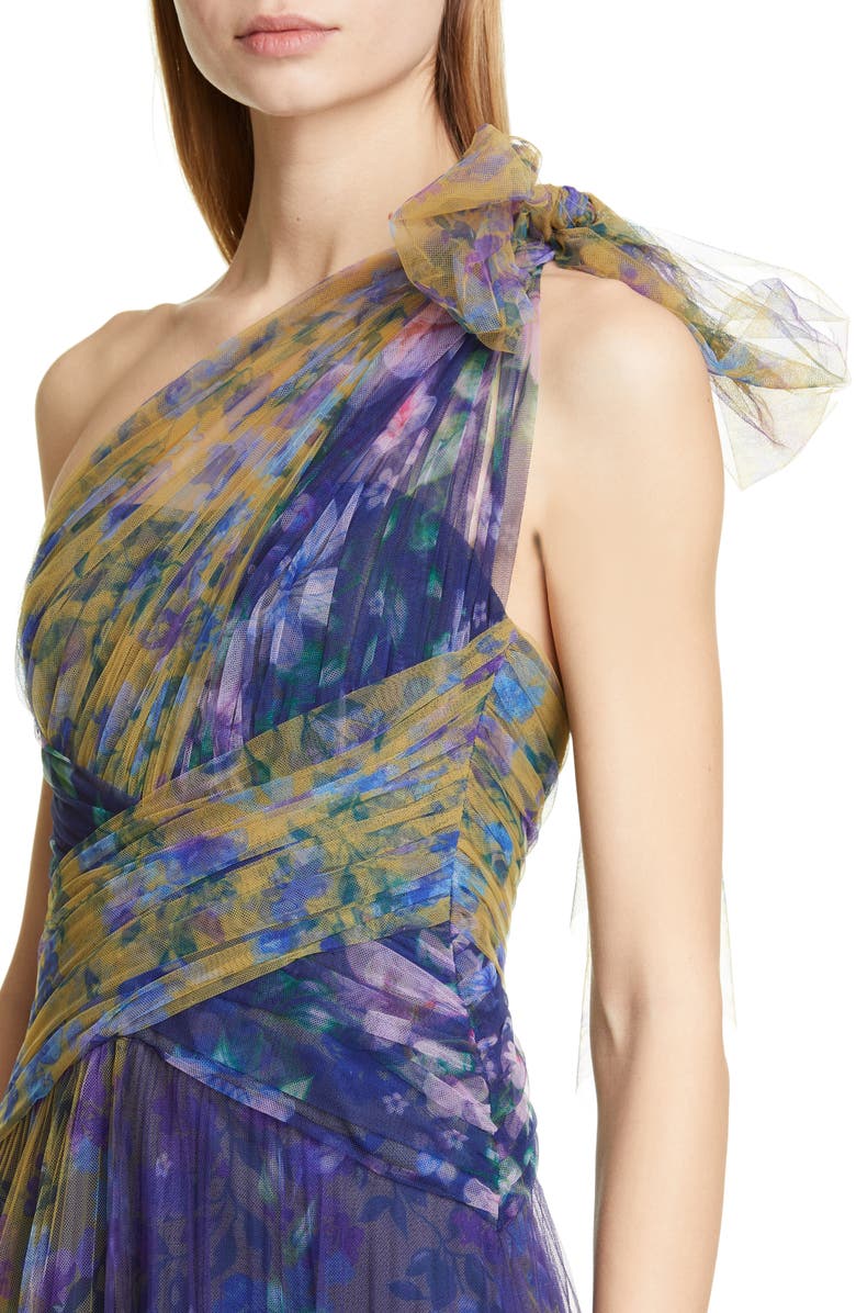 Marchesa Notte One-Shoulder Floral Tulle Gown, Alternate, color,