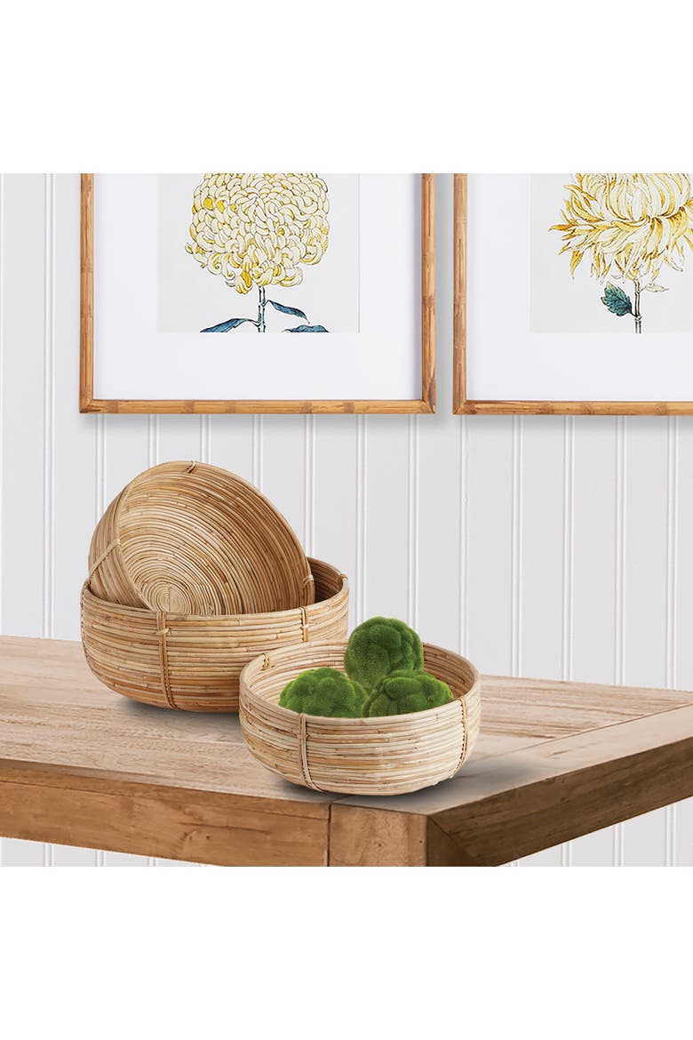 Cane Rattan Low Baskets Set of 3, Alternate, color, Beige