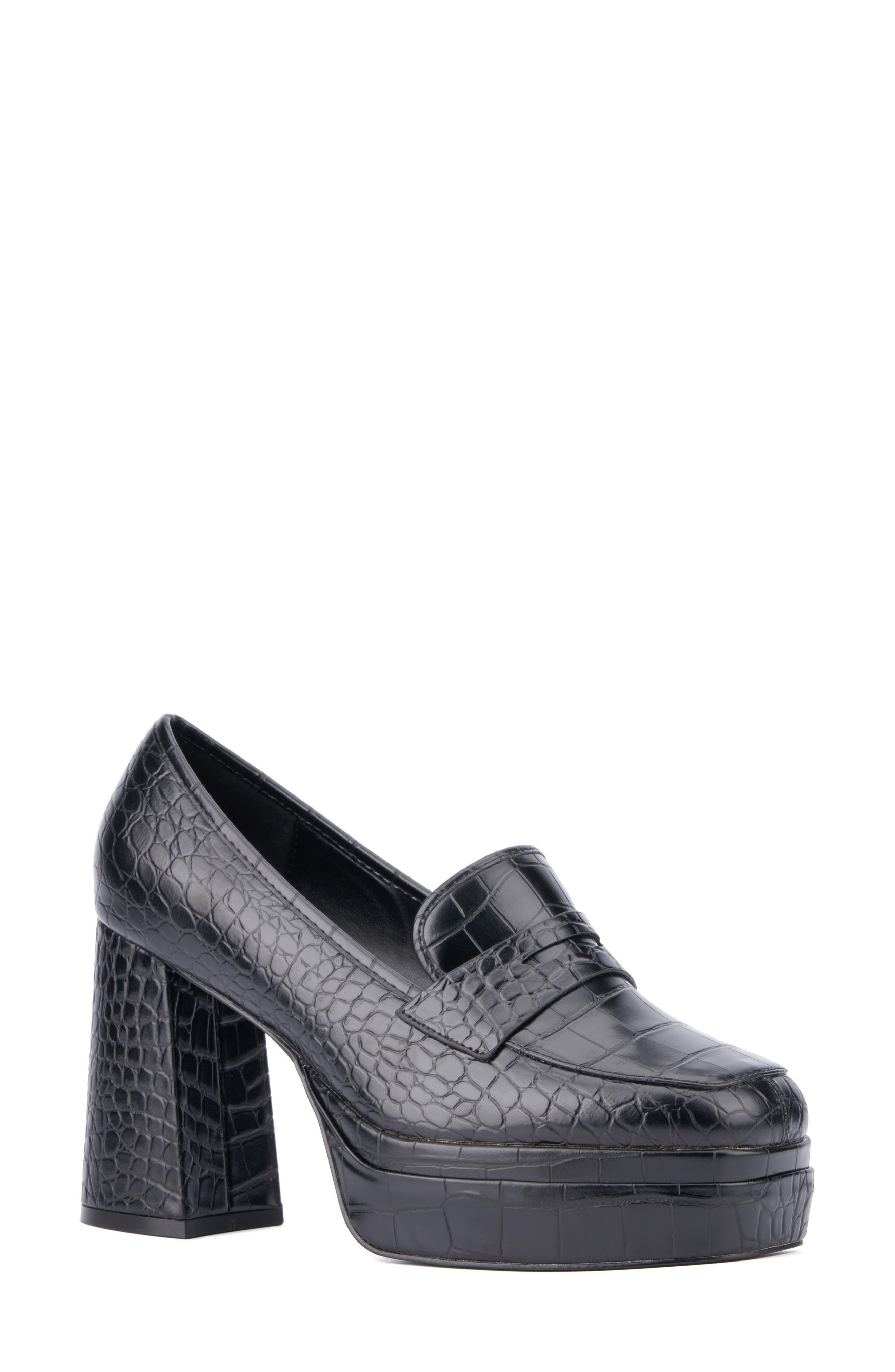 Fashion to Figure Madelyn Croc Embossed Platform Loafer Pump - Wide Width, Main, color, 