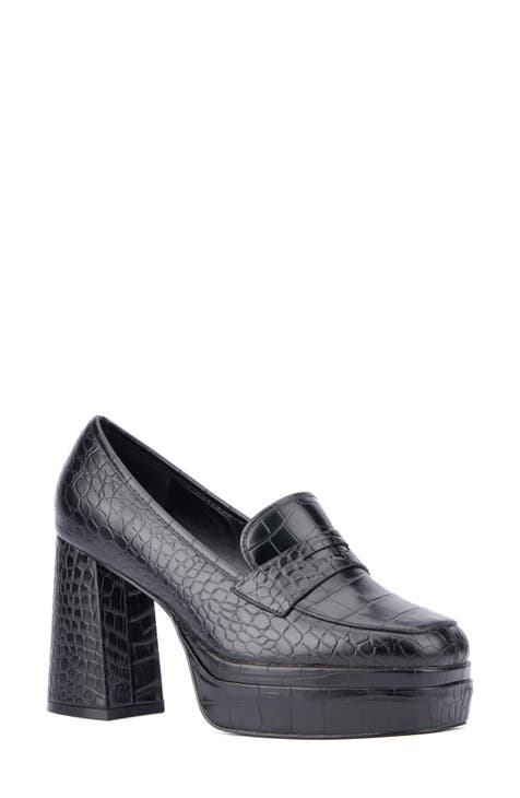 Madelyn Croc Embossed Platform Loafer Pump - Wide Width (Women)