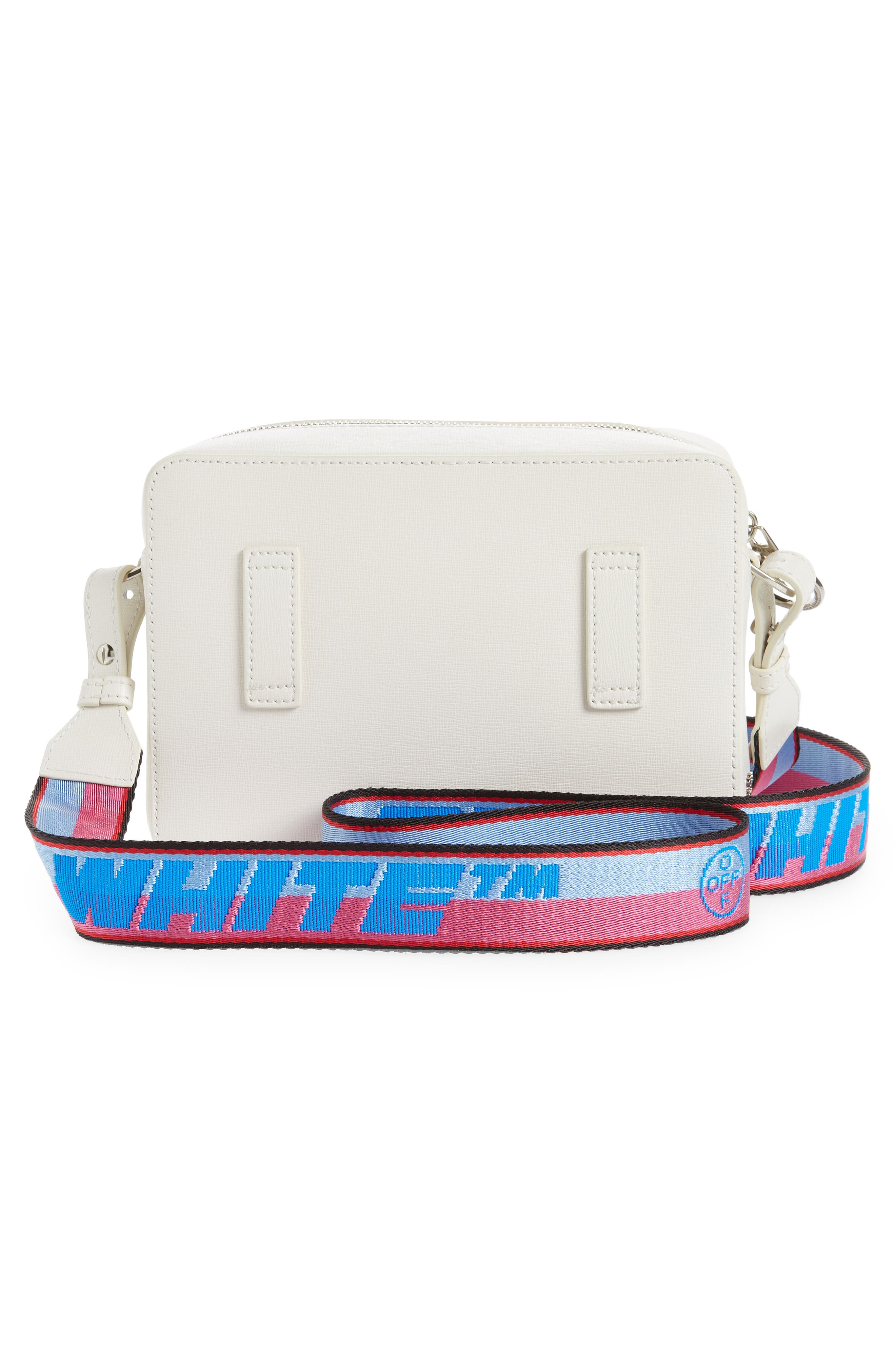Off-White Diagonal Stripe Leather Convertible Camera Crossbody Bag, Alternate, color, 