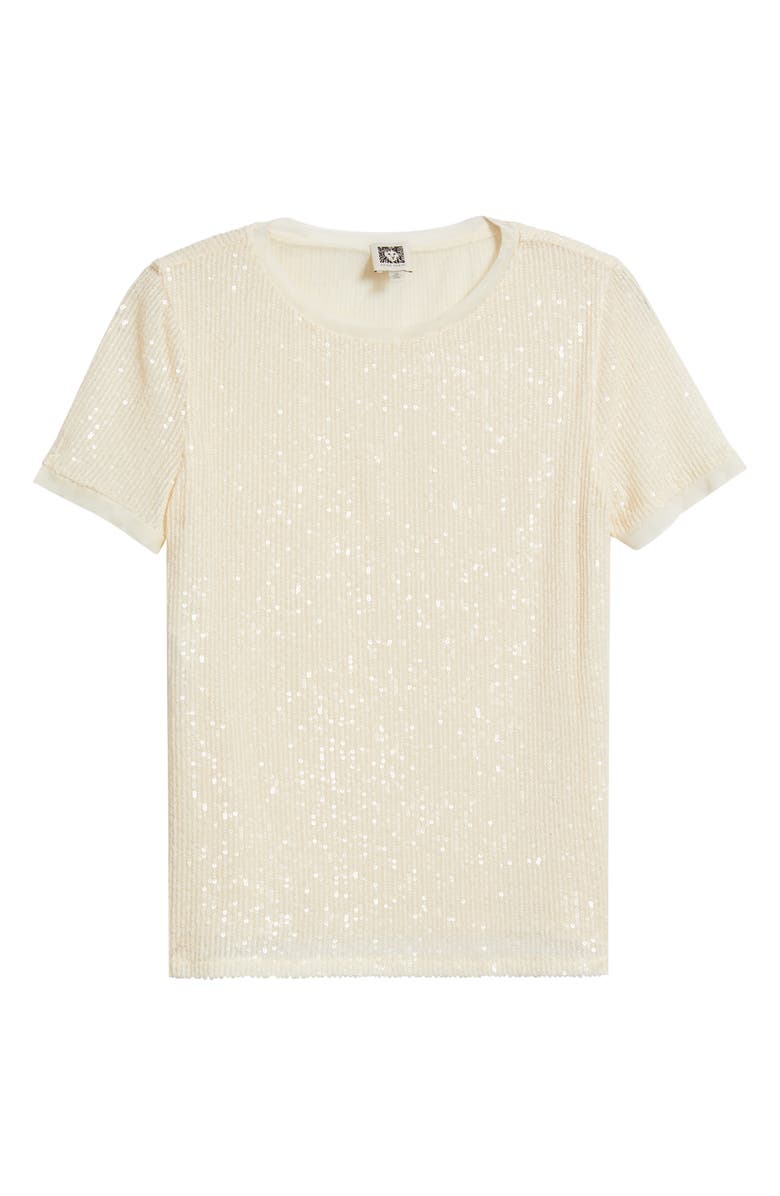 Anne Klein Sequin Mesh Top, Alternate, color, Light Parchment