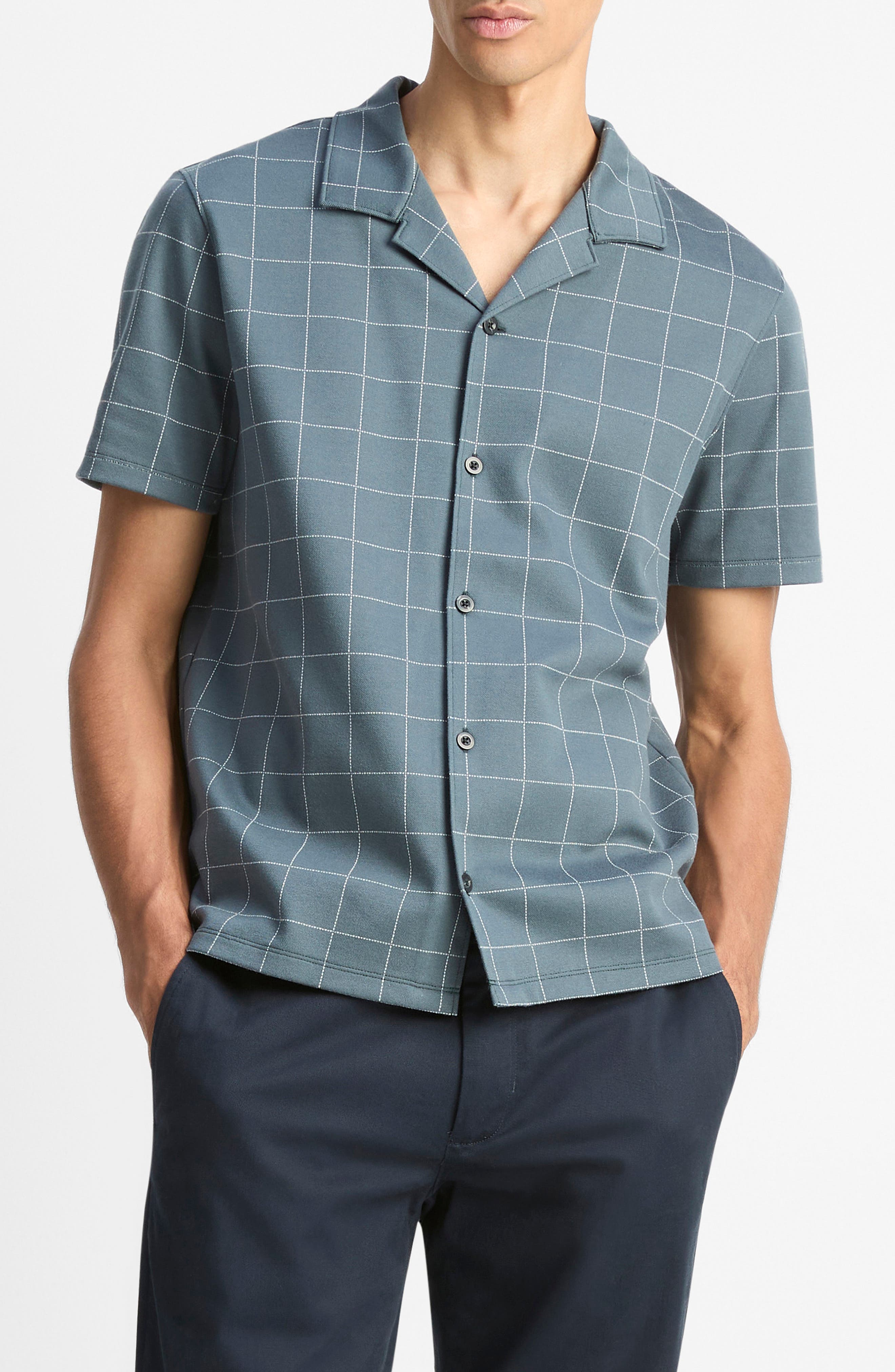 Vince Windowpane Check Cotton Blend Camp Shirt