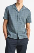 Vince Windowpane Check Cotton Blend Camp Shirt