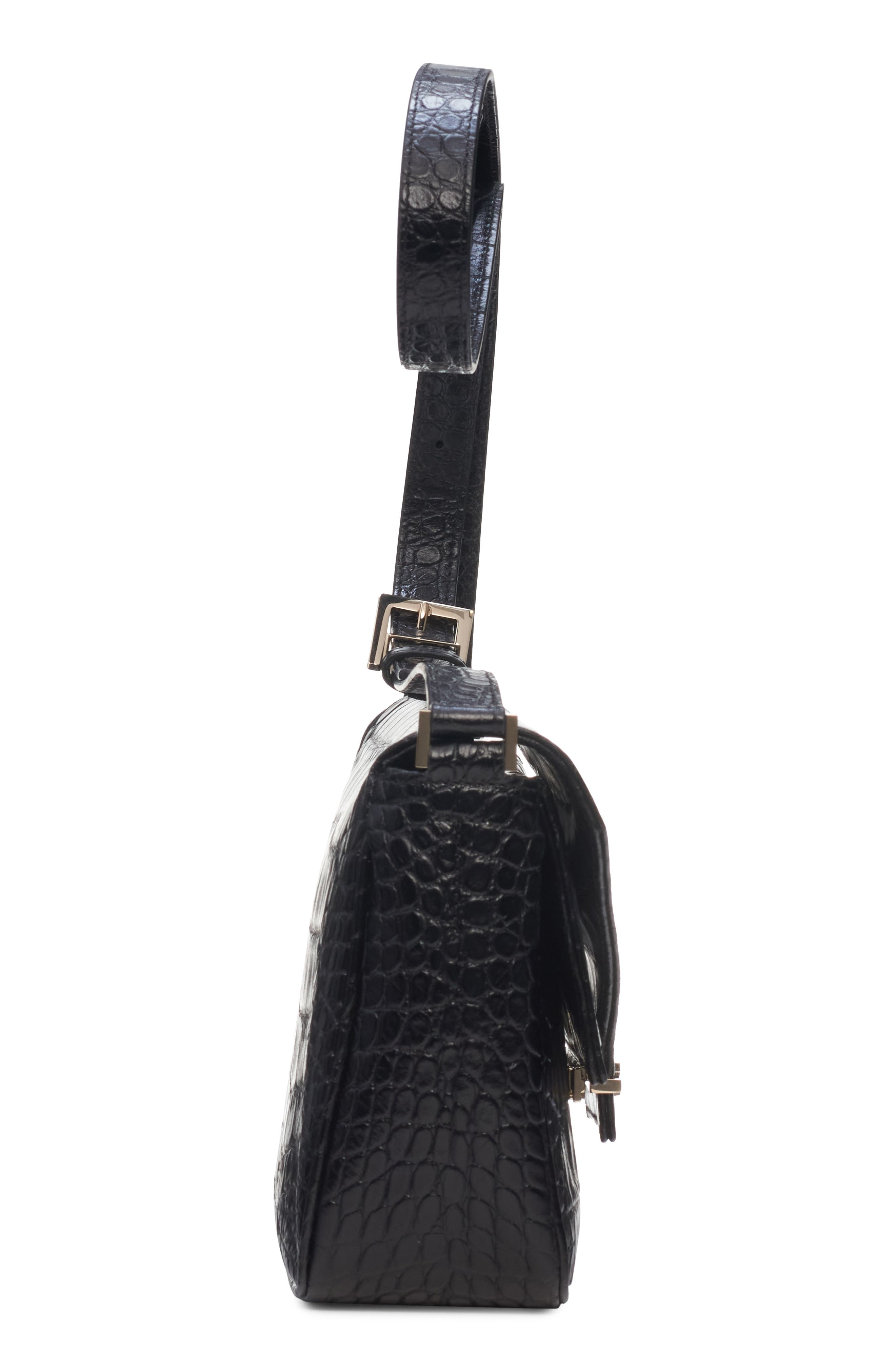 TOM FORD Small Aube Croc Embossed Leather Shoulder Bag, Alternate, color, Black