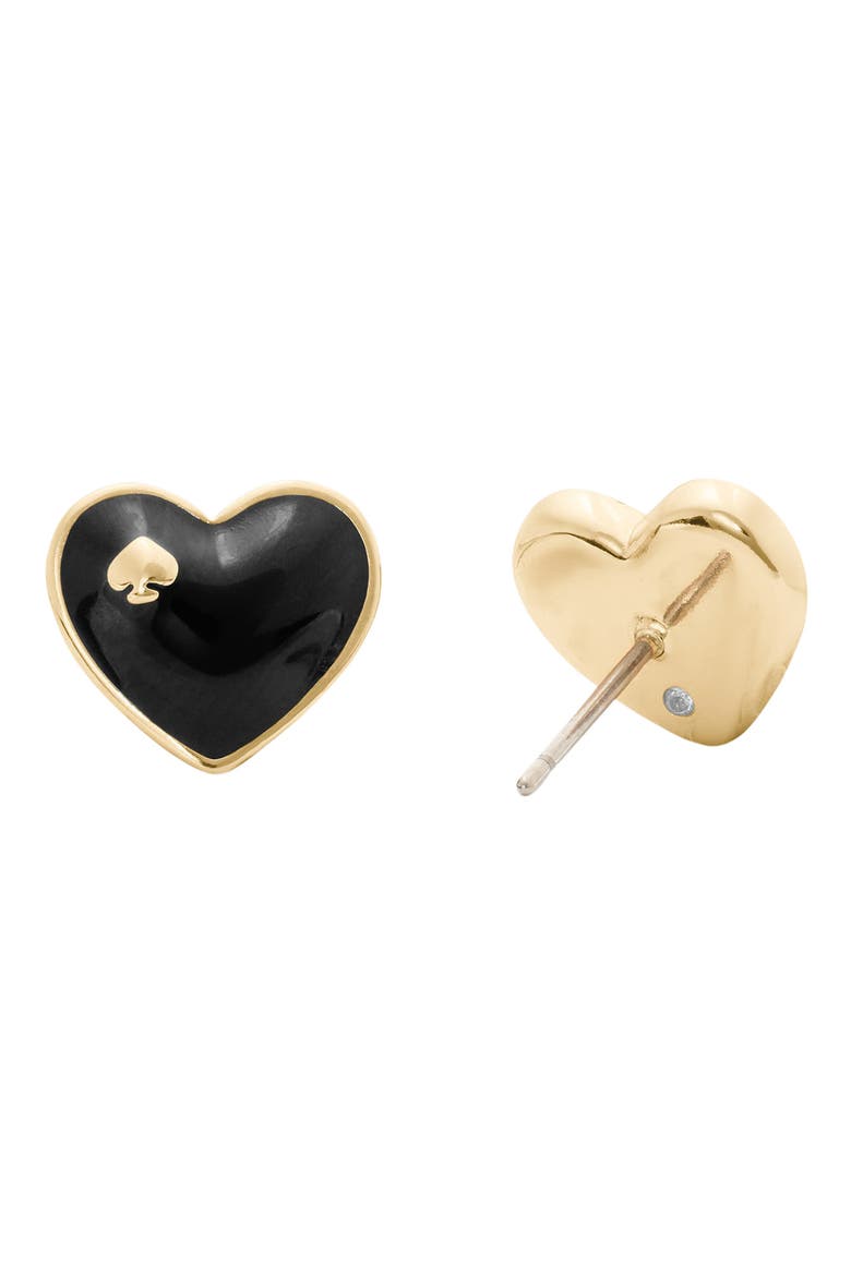 heart spade stud earrings, Alternate, color, BLACK