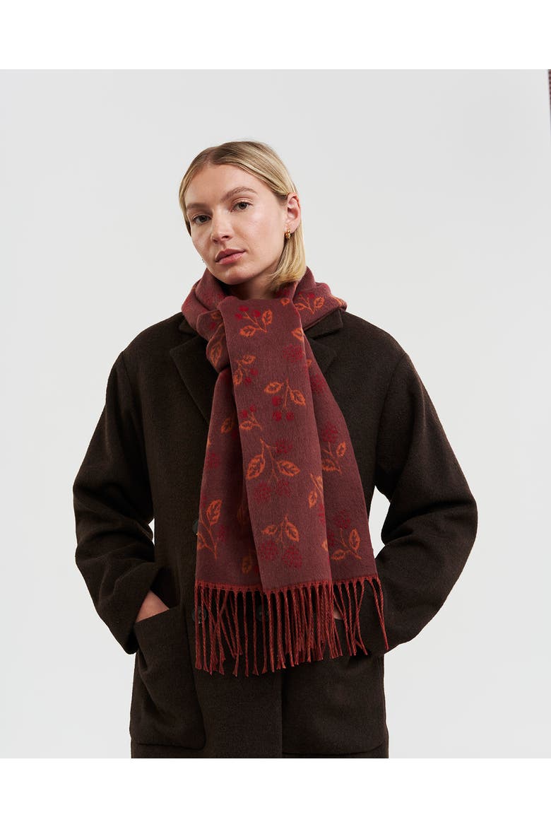 Blackberry Long Jacquard Scarf, Alternate, color, Burgundy