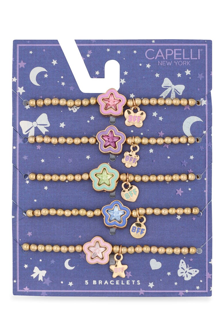 Kids' BFF Set of 5 Assorted Bracelets, Main, color, GOLD MULTI