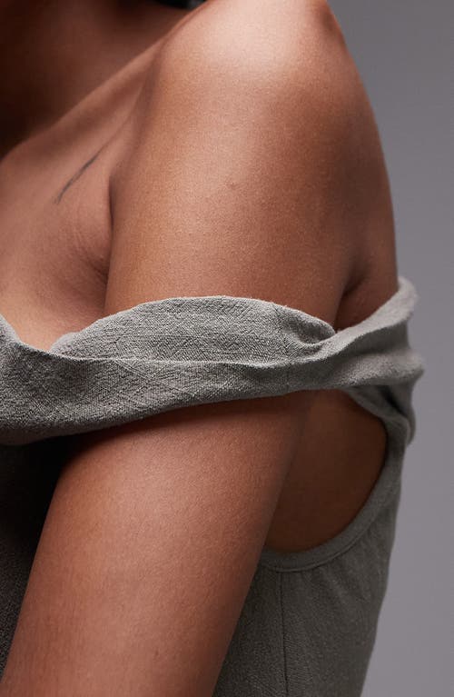 Topshop Twist Off The Shoulder Top In Gray