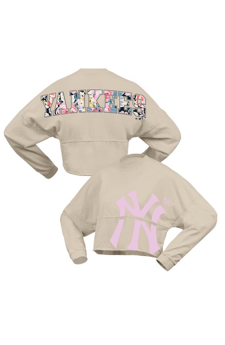 FANATICS Women's Fanatics  Cream New York Yankees Floral Preppy Cropped Long Sleeve T-Shirt, Main, color, 