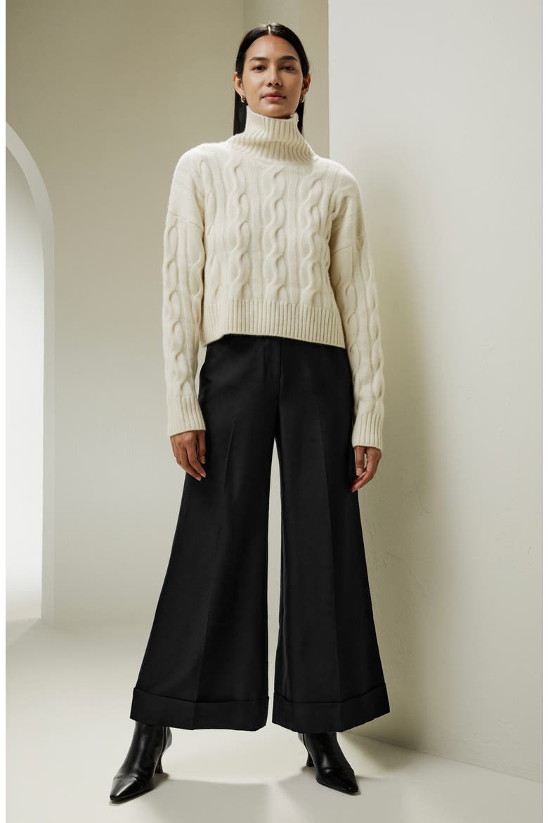 Women's Cable Knit Cashmere Turtleneck Sweater, Alternate, color, White