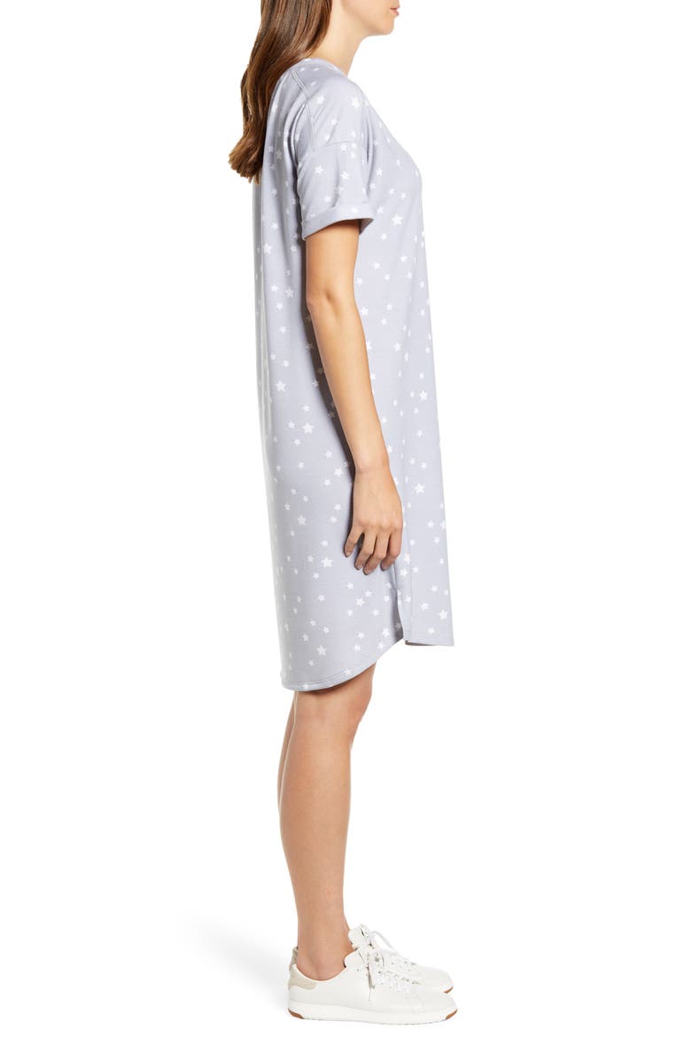 Short Sleeve Sweatshirt Dress, Alternate, color, GREY STARS PRINT