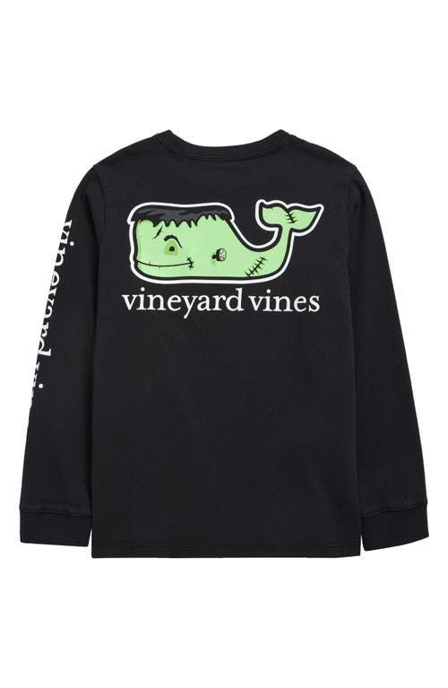 Vineyard Vines Kids' Glow Franken-whale Long Sleeve Cotton T-shirt In Black