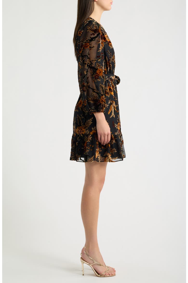 V-Neck Balloon Sleeve Minidress, Alternate, color, BLACK COGNAC