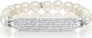 Sheryl Lowe Small Diamond Id Tag On Pearl Bead Bracelet