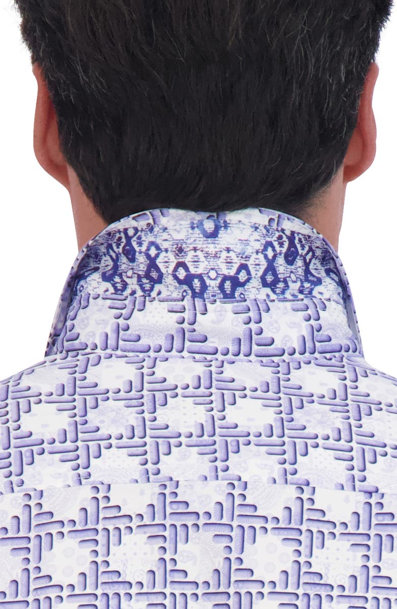 Robert Graham Geo Print Short Sleeve Cotton Button-Up Shirt, Alternate, color, Blue