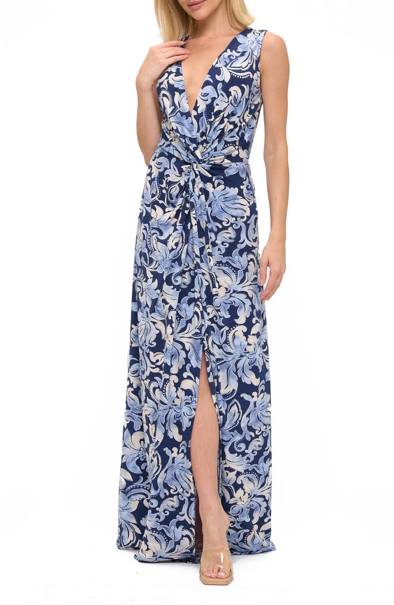 O.L. Printed Sleeveless Maxi Dress, Main, color, Blue Multi