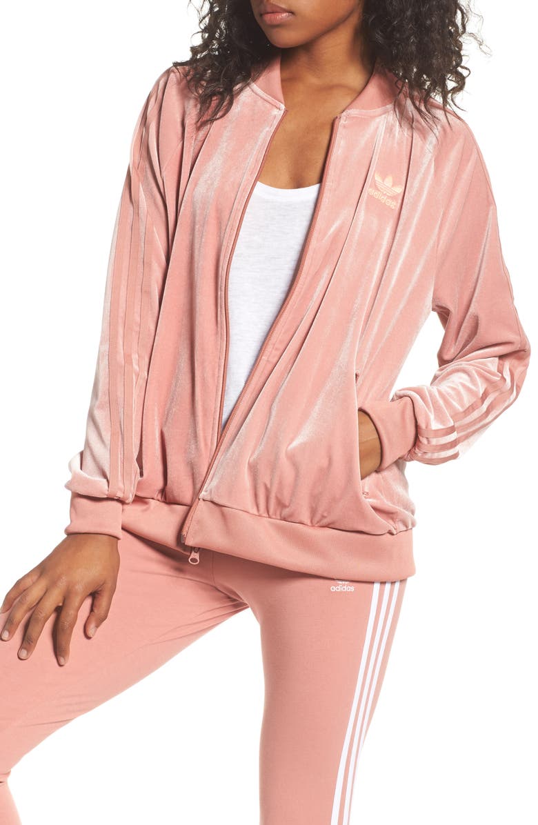 adidas Originals Velvet Zip Sweatshirt, Main, color, 