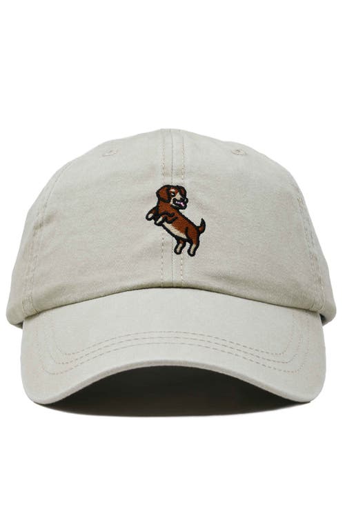 Dalix Dachshund Embroidered Dad Cap In Washed Stone White