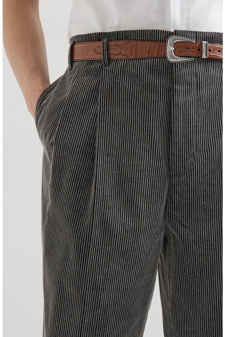 Frosted cotton corduroy trousers with double pleats, Alternate, color, Grey