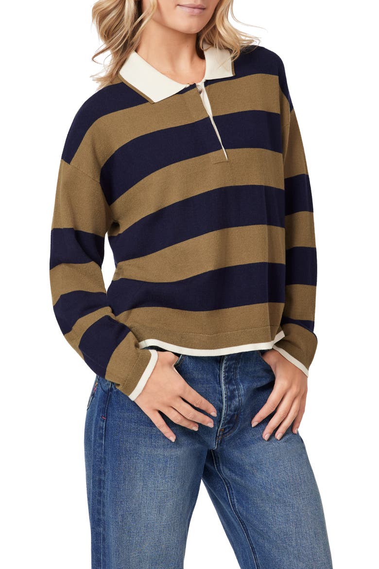 Stripe Polo Sweater, Alternate, color, MILITARY OLIVE/ SKY