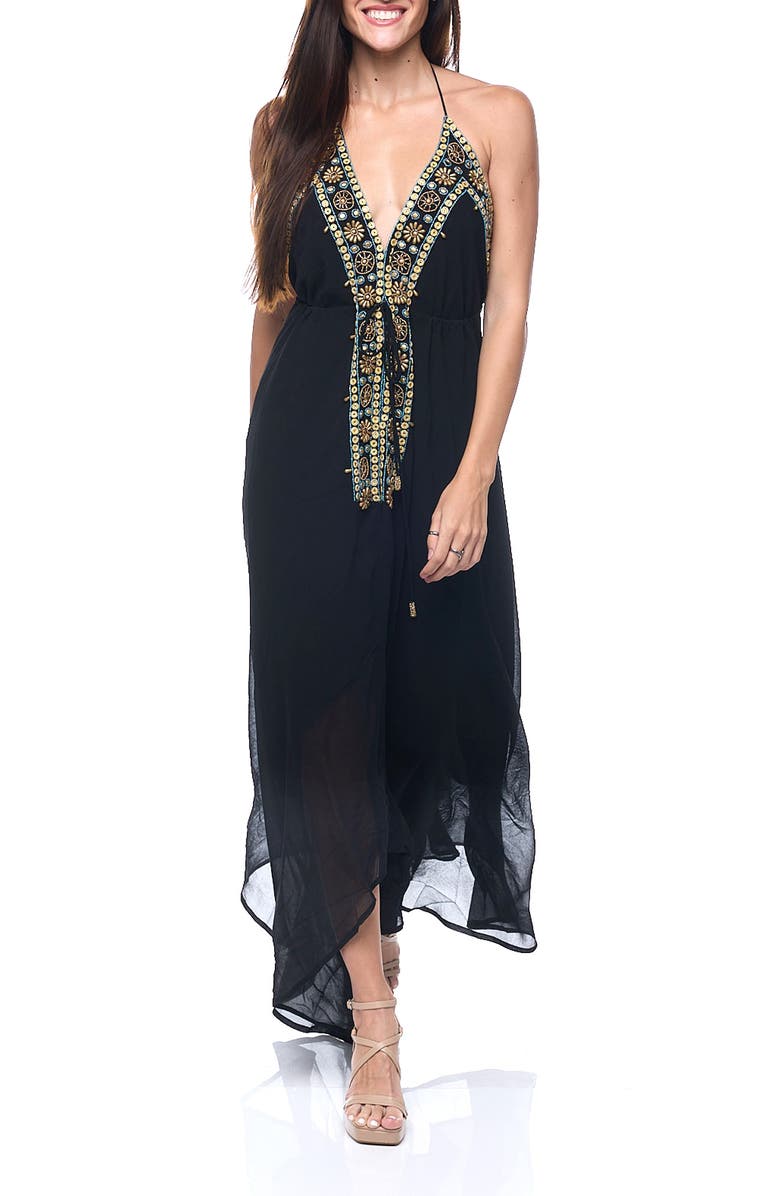 RANEES Embellished Halter Cover-Up Dress, Main, color, Black