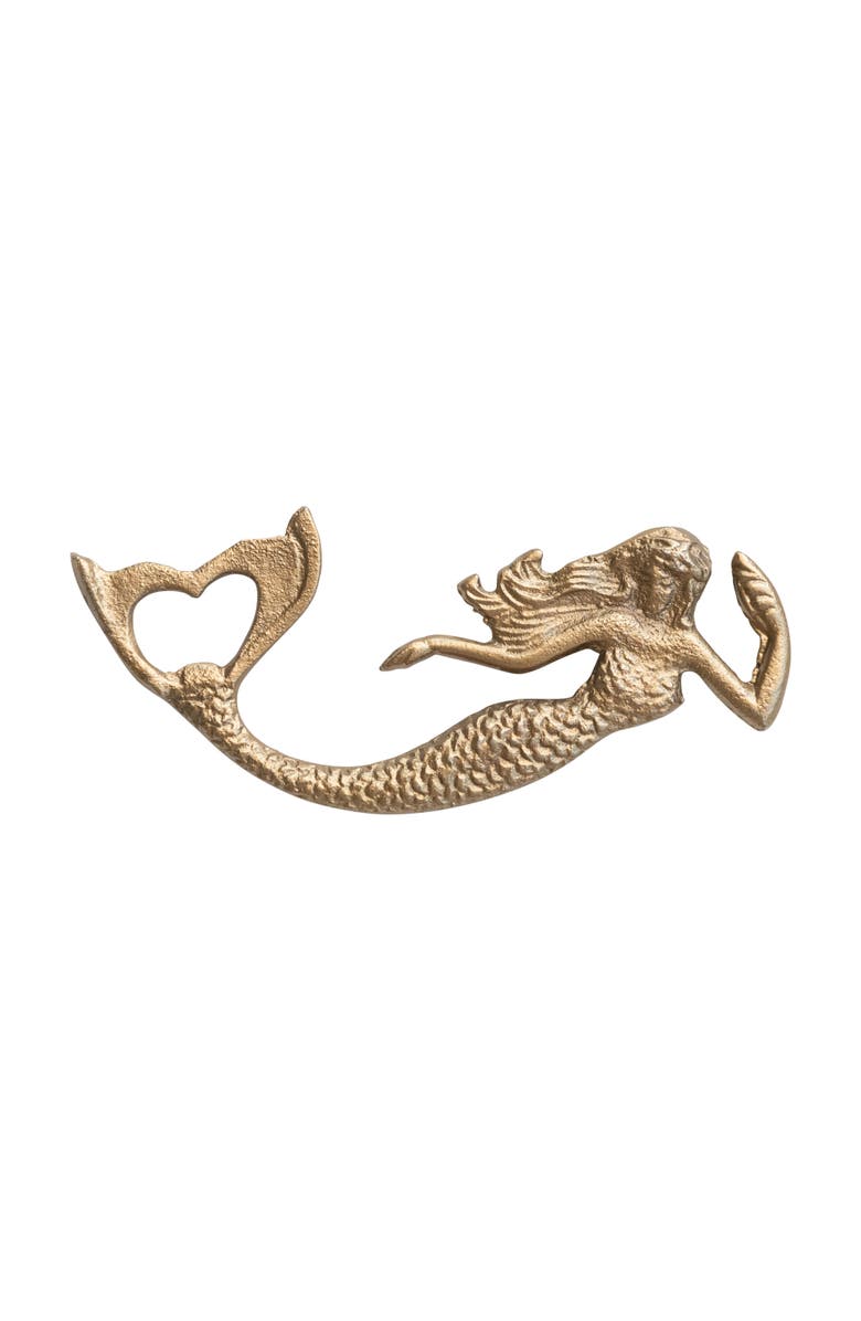 Storied Home Metal Mermaid Shaped Bottle Opener, Antique Gold Finish, Main, color,