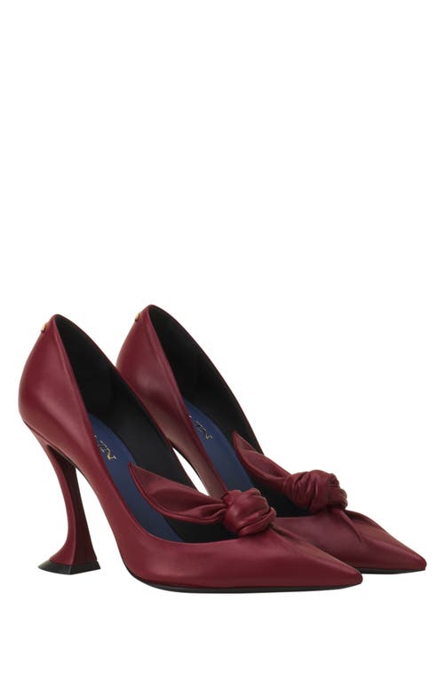 Lanvin Midnight Step Leather Bow Pump In Burgundy