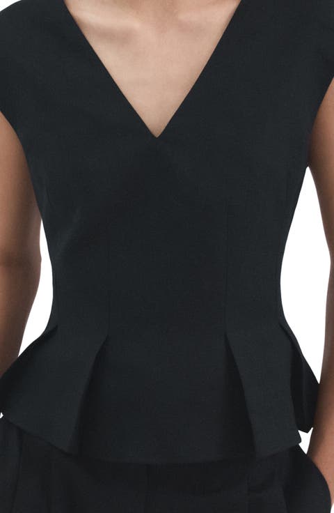 Pleated Peplum Linen Blend Top