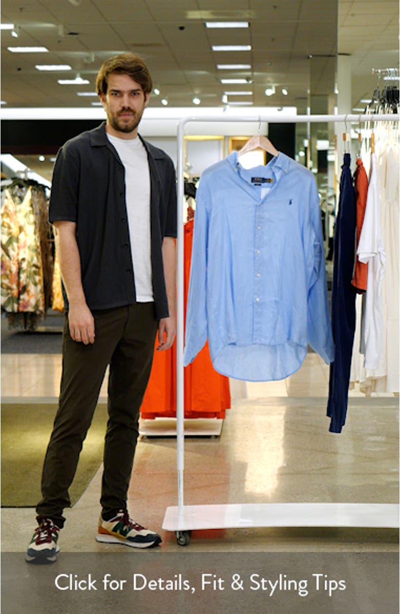 Classic Fit Solid Blue Linen Button-Down Shirt, sales video thumbnail