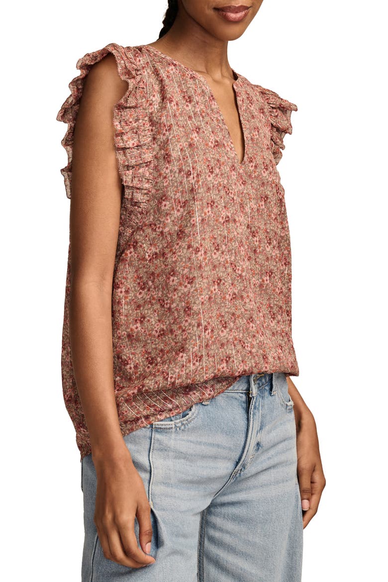 Split Neck Ruffle Sleeve Top, Alternate, color, PINK FLORAL