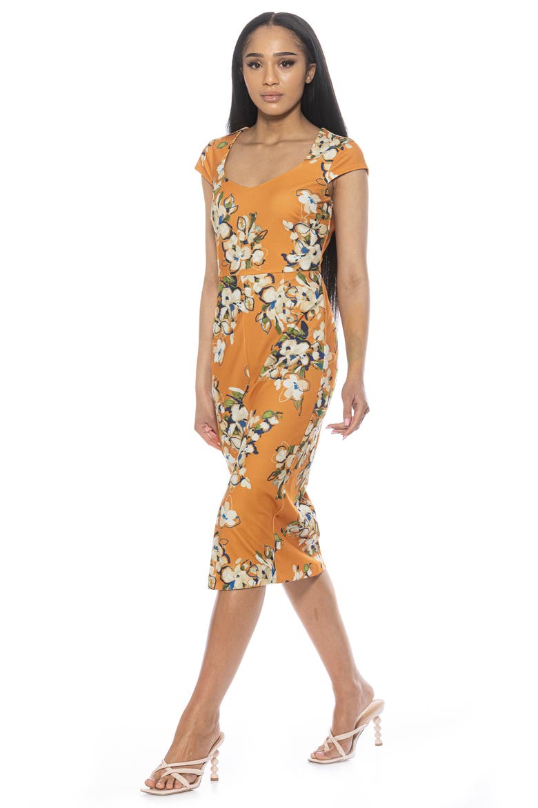 Gia Sweetheart Neck Sheath Midi Dress, Alternate, color, MUSTARD MULTI