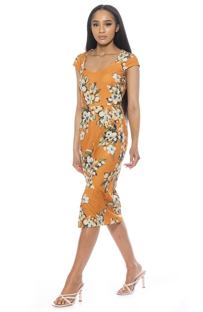 Alexia Admor Gia Sweetheart Neck Sheath Midi Dress, Alternate, color, Mustard Multi