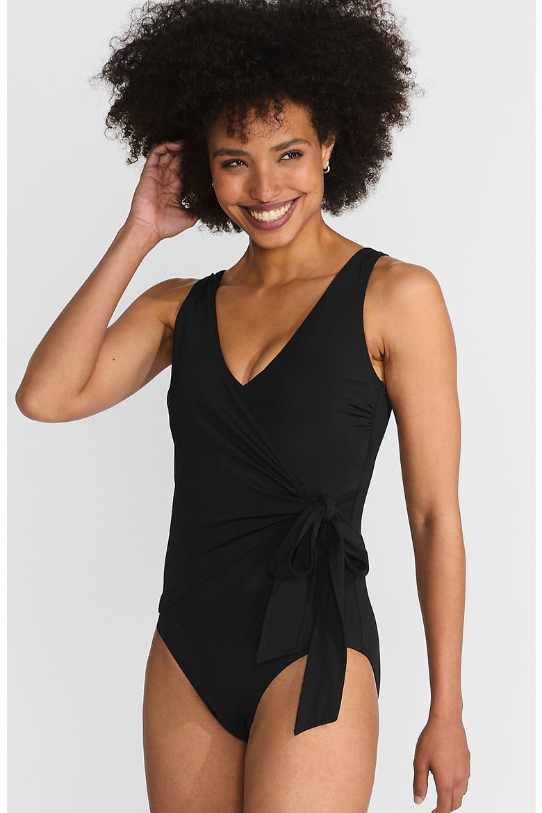 Chlorine Resistant Side Tie Wrap High Leg One Piece Swimsuit, Main, color, Black