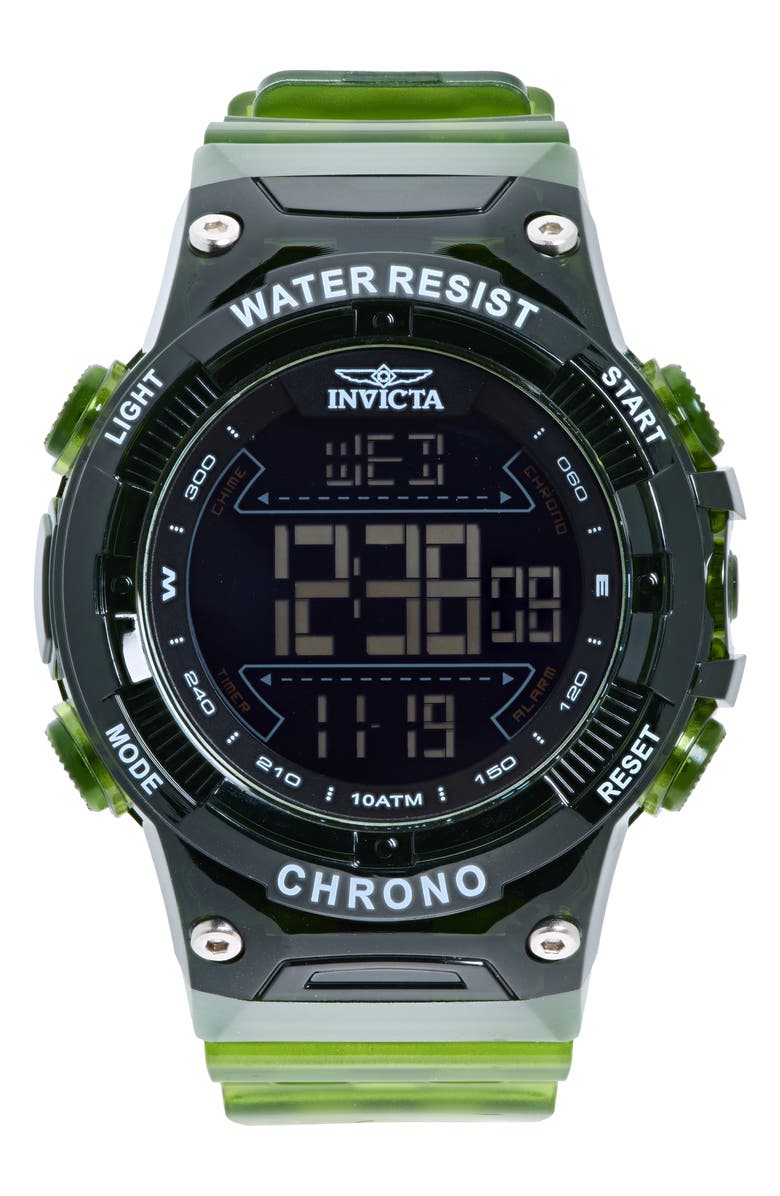 INVICTA Racing Silicone Strap Watch, 52mm, Main, color, Black/ Green