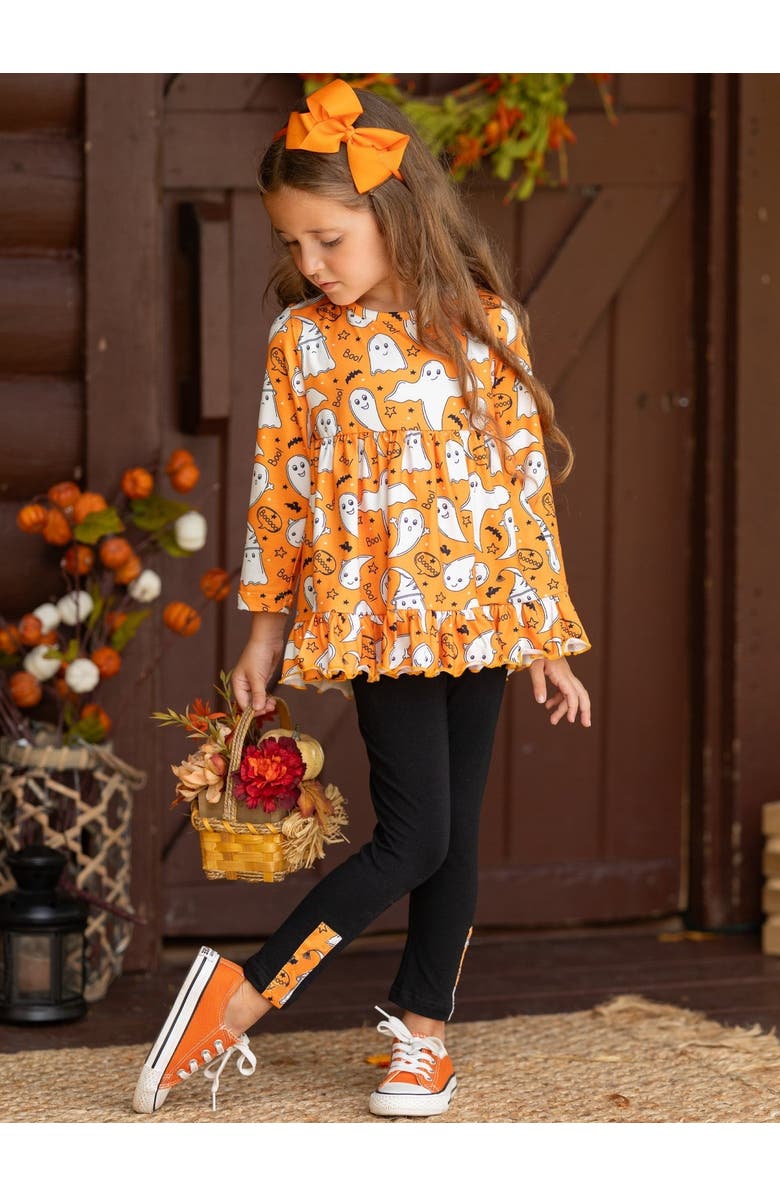 Mia Belle Girls Fun-tastic Flying Ghosts Halloween Legging Set, Alternate, color, Orange