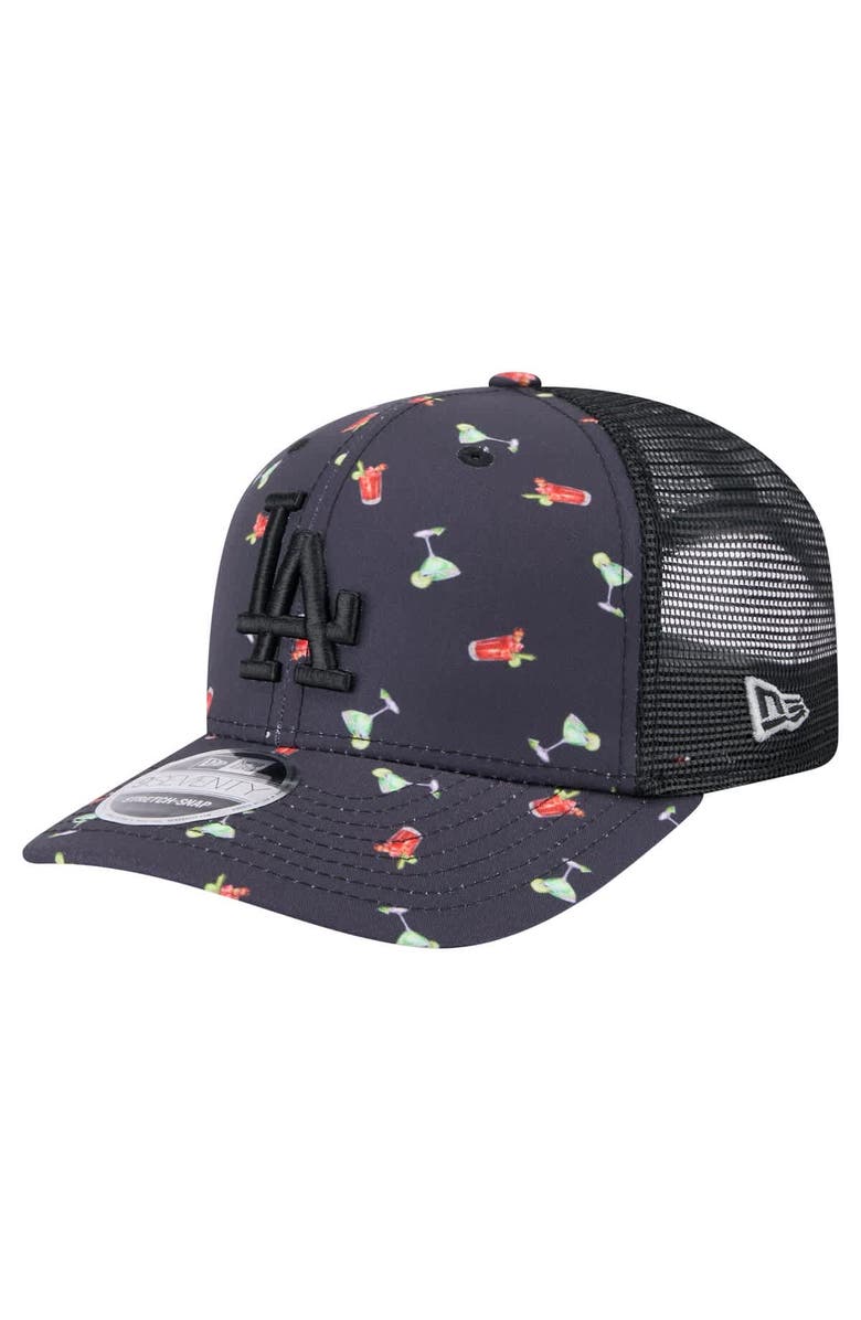 New Era Men's New Era Black Los Angeles Dodgers Adventure Drinks Pattern 9SEVENTY Stretch-Snap Hat, Main, color, Navy