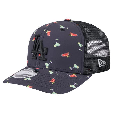 Men's New Era Black Los Angeles Dodgers Adventure Drinks Pattern 9SEVENTY Stretch-Snap Hat