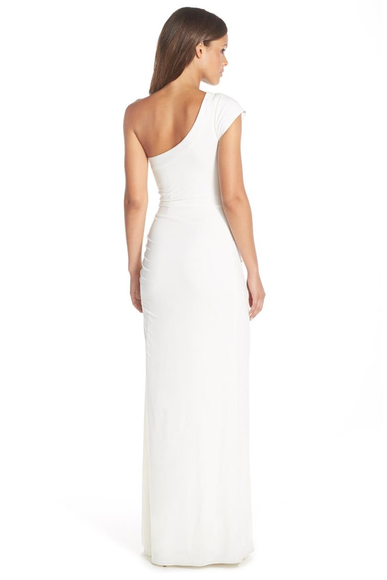 Beaded One-Shoulder Jersey Gown, Alternate, color, WARM WHITE