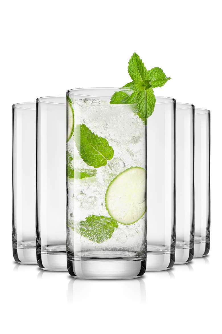 Faye Crystal Highball Drinking Glasses - Set of 12, Main, color, CLEAR