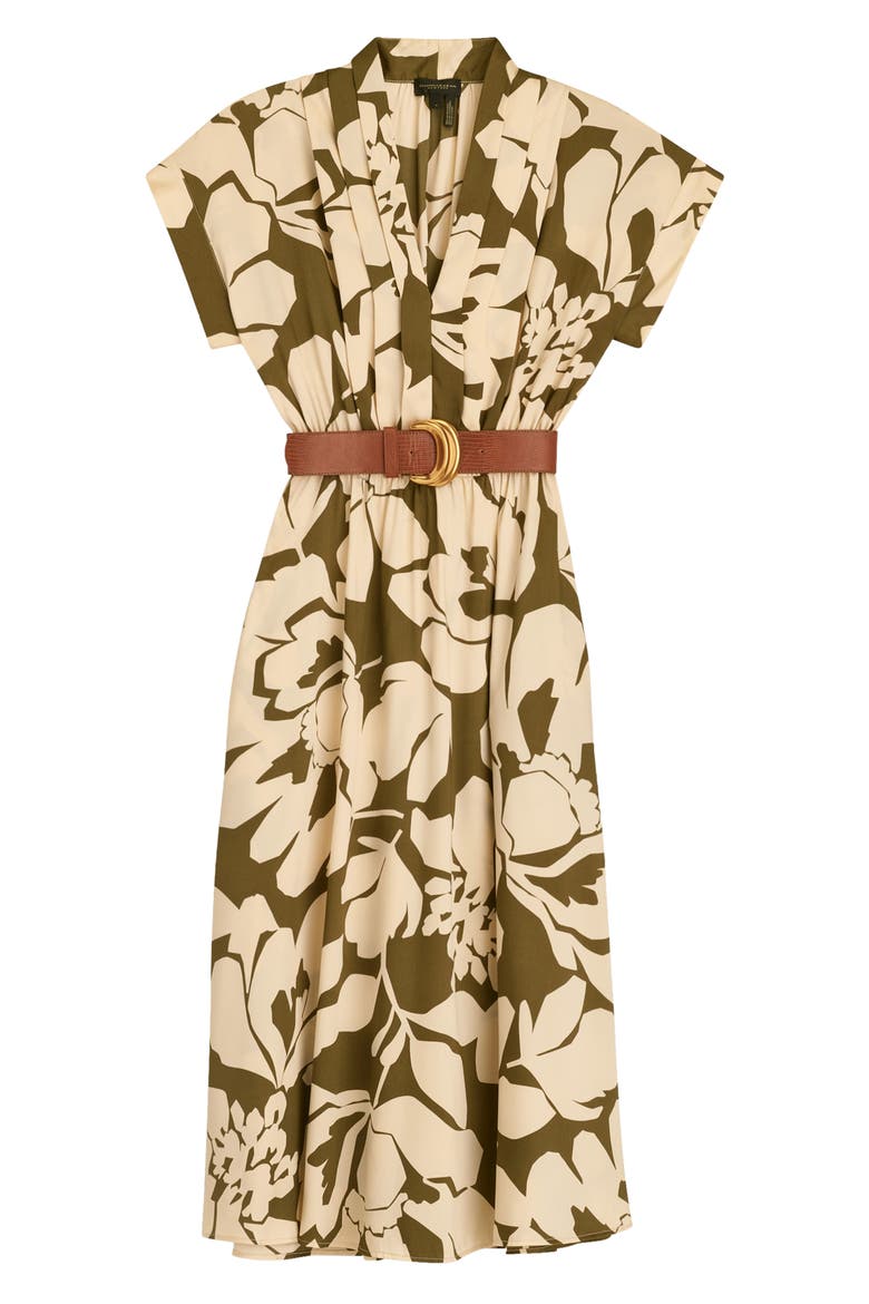 Floral Print Belted Midi Dress, Alternate, color, SPRING GREEN