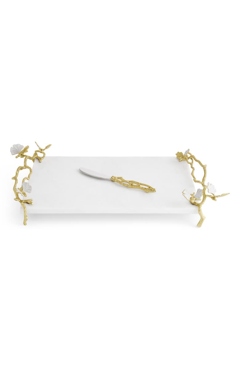Michael Aram Butterfly Ginkgo Cheese Board & Spreader Set, Main, color, Gold/ White