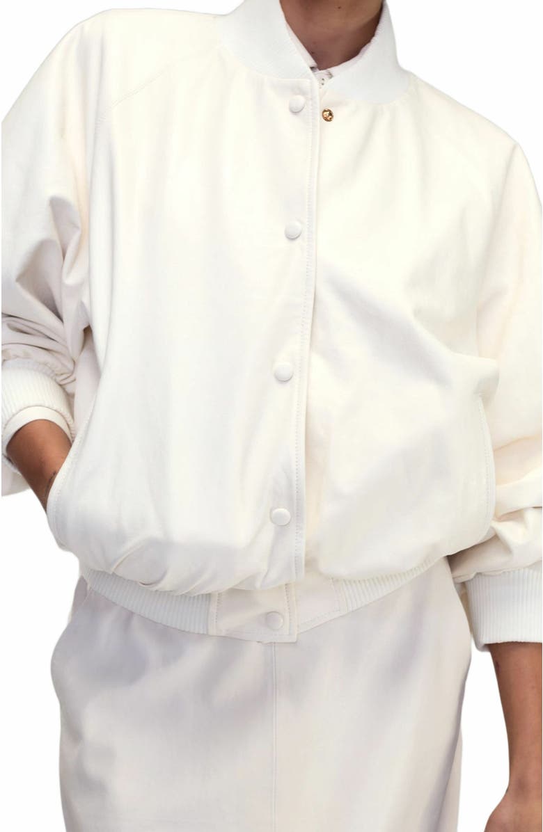 Cynthia Rowley LEATHER OVERSIZED BOMBER JACKET, Alternate, color, 