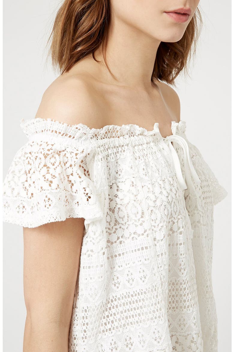 Lace Off the Shoulder Dress, Alternate, color, WHITE