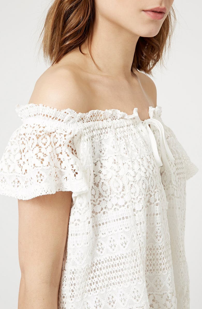Topshop Lace Off the Shoulder Dress, Alternate, color, 